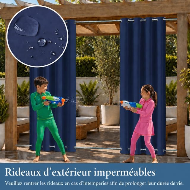 Rosnek Outdoor Vorhang Wetterfest Winddicht mit Obere und Untere Ösen,2 Stück Outdoorvorhänge 243x13