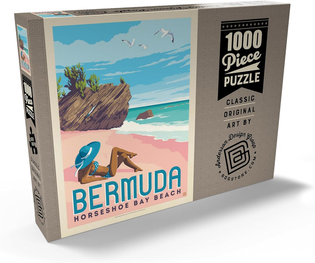 Bermuda: Horseshoe Bay Beach, Vintage Poster - Premium 1000 Teile Puzzle - MyPuzzle Sonderkollektion