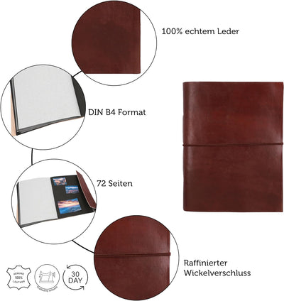 Gusti Fotoalbum Leder - Mila Ledereinband handgeschöpftes Papier Fotobuch Braun