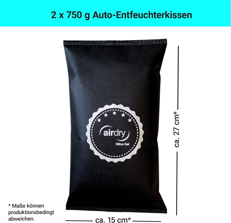 Thomar airdry Silica Gel | Auto-Entfeuchter | 1,5 kg (2 x 750 g) Entfeucher Kissen mit Silicagel | L