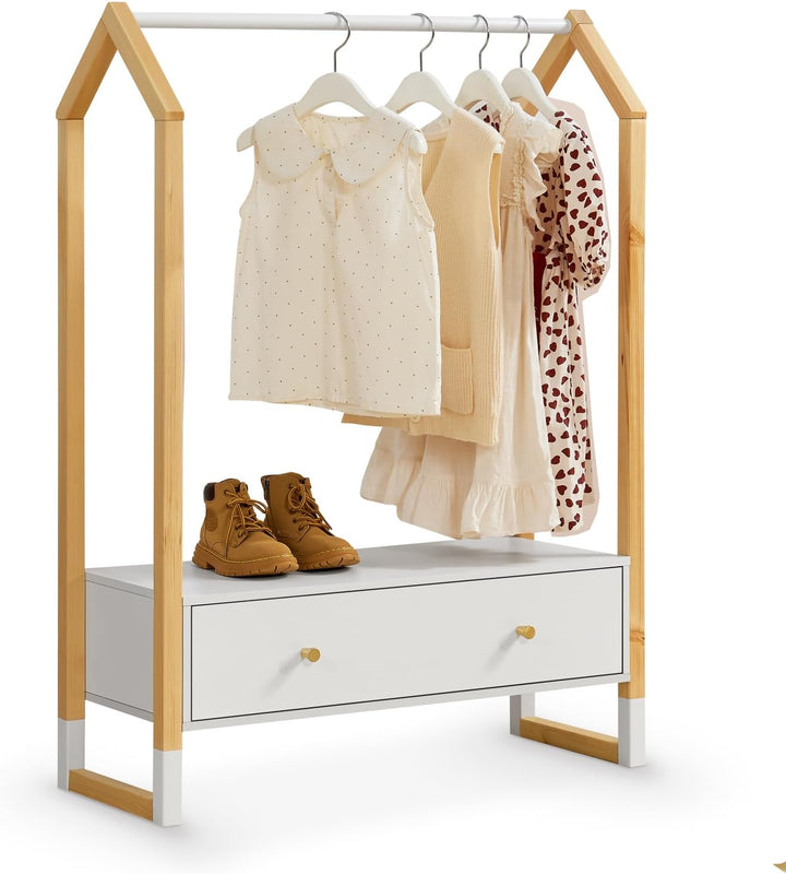Juskys Kinder Kleiderständer Filla - grosse Schublade, Kleiderstange, offener Ständer - Kindergarder