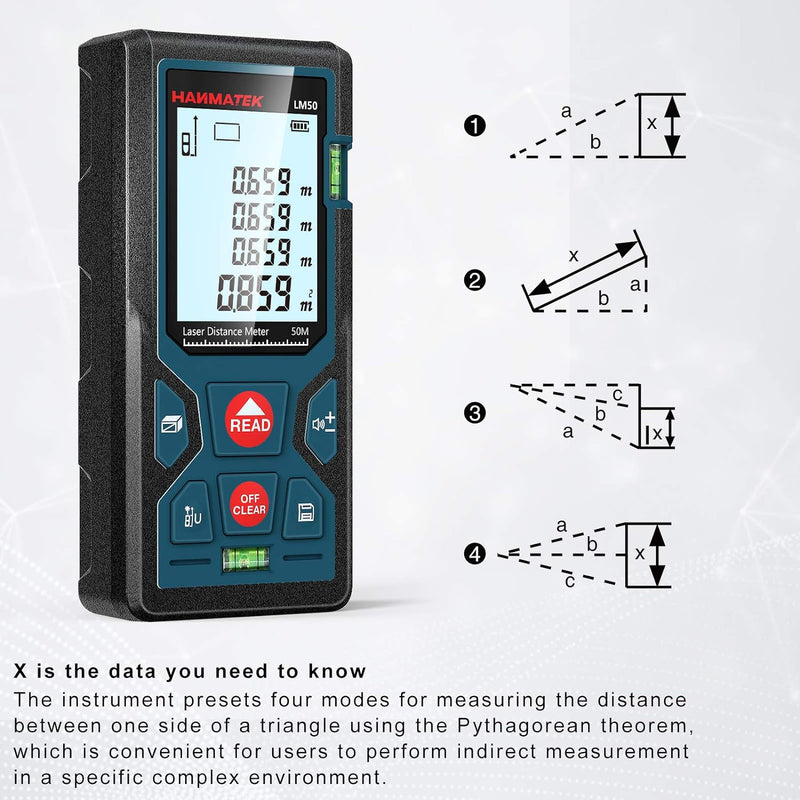 Entfernungsmesser, HANMATEK LM50 50M Digitales Laser Entfernungsmesse mit LCD Hintergrundbeleuchtung