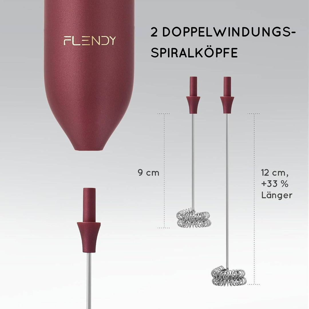 Flendy Wiederaufladbarer Elektrischer Milchaufschäumer-Stab mit Ladesockel | USB‑C‑Ladesockel, Doppe