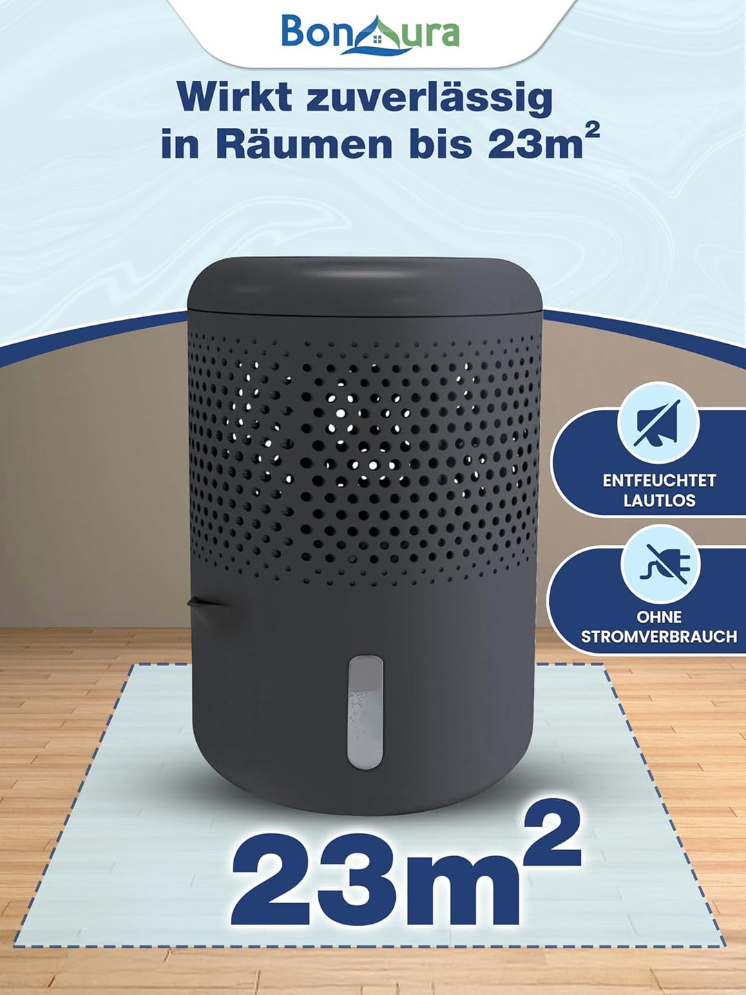 BonAura® Luftentfeuchter ohne Strom | Raumentfeuchter bis 23m² für Keller, Bad | mit 680g Luftenfeuc