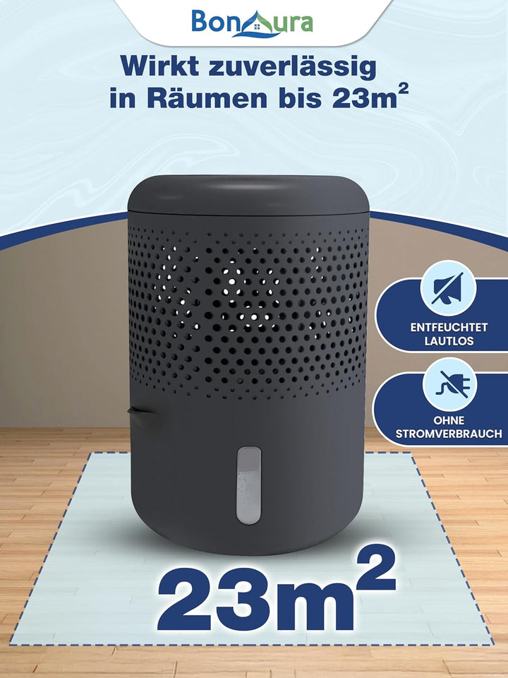BonAura® Luftentfeuchter ohne Strom | Raumentfeuchter bis 23m² für Keller, Bad | mit 680g Luftenfeuc