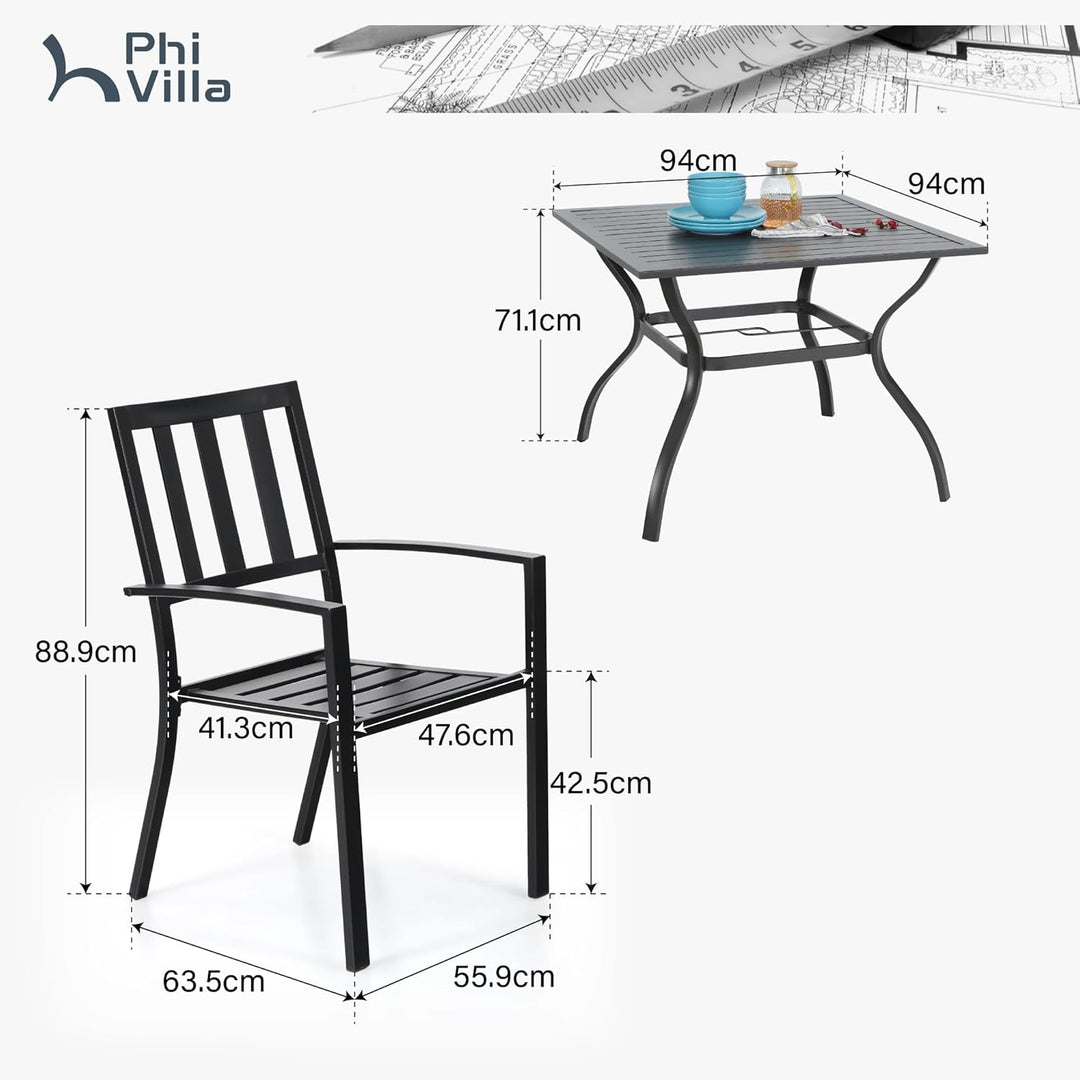 PHIVILLA Gartentisch und Stühle 4er Set Terrassentisch Stühle Metall Outdoor Bistro Gartenmöbel Sets