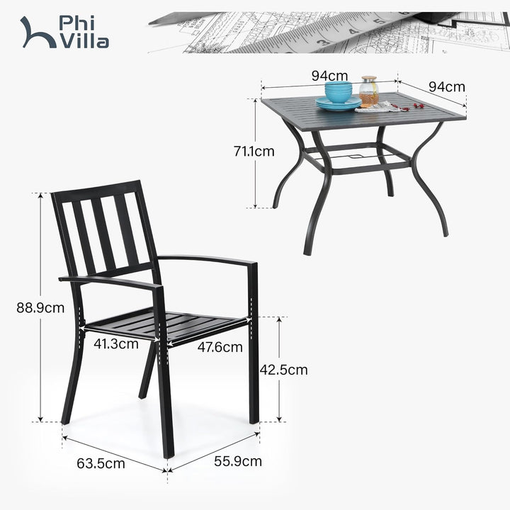 PHIVILLA Gartentisch und Stühle 4er Set Terrassentisch Stühle Metall Outdoor Bistro Gartenmöbel Sets