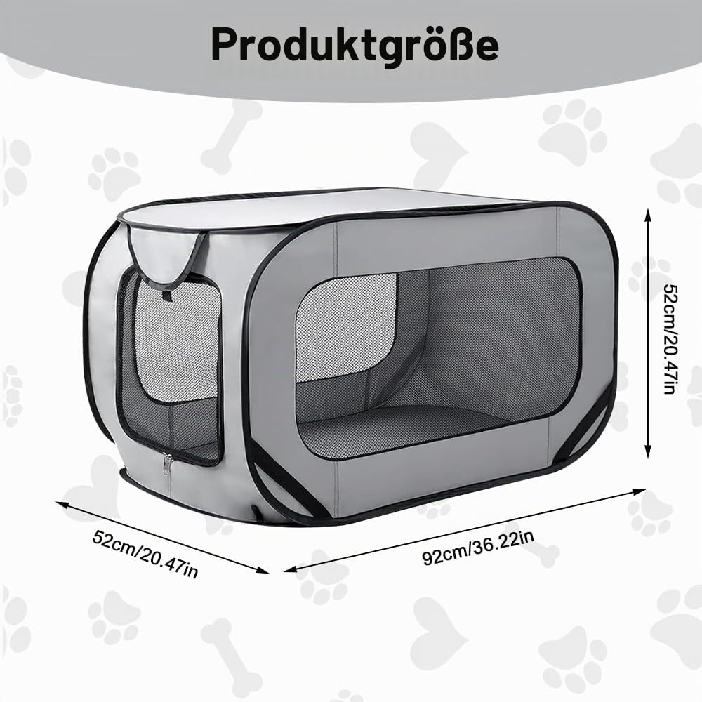 Hundetransportbox Faltbar, 92x52x52cm Pop-Up-Transportbox Hund Katze, Tragbarer Hundebox, Oxford Sto