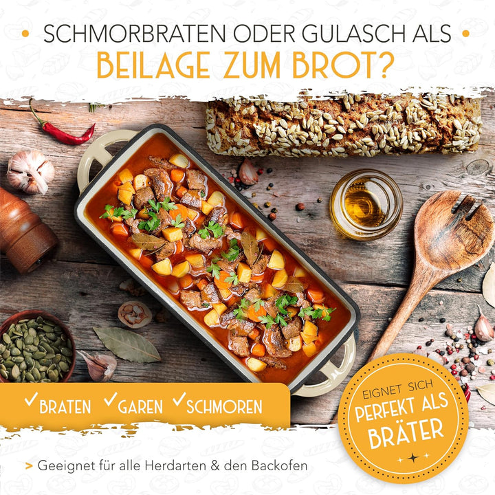 KRUSTENZAUBER Emaille Brotbackfrom mit Deckel inkl. Gärkorb - Robuste 28cm Backform aus Gusseisen -