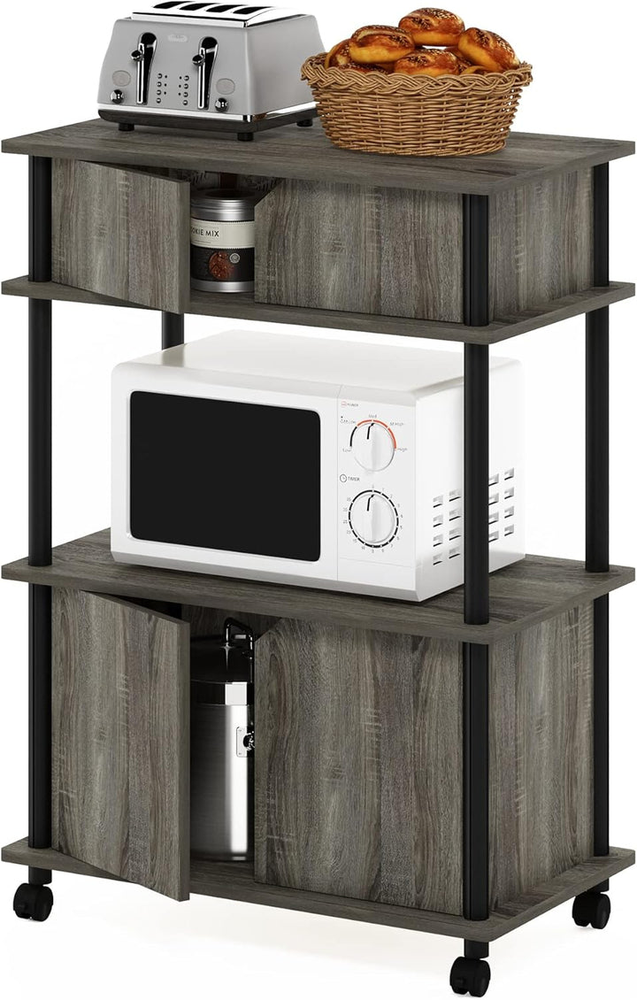 Furinno Turn-N-Tube Küchen-Aufbewahrungswagen mit Schrank, Französische Eiche Grau/Schwarz Französis