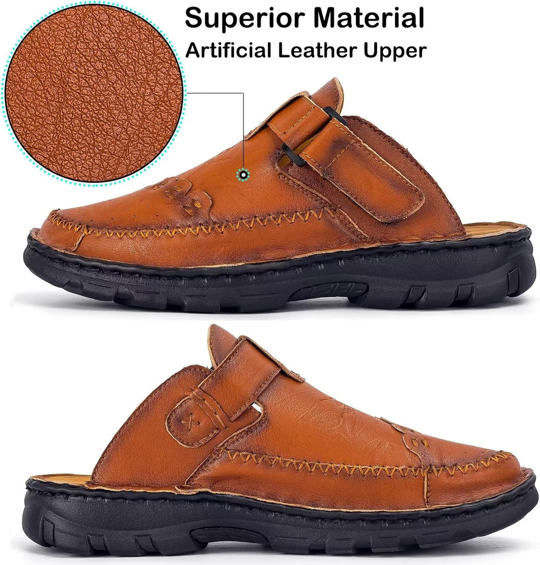 BUGUKI Sandalen Herren Leder Pantoletten Clogs, Weiche Dicke Sohle 40 EU Ta3 Rot Braun, 40 EU Ta3 Ro