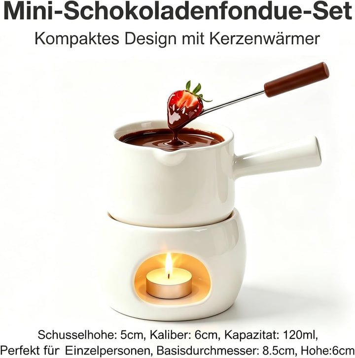 Mini Fondue, Schokofondue mit Griff, Keramik Schokoladenfondue für Schokolade, Käse - Geschenke für
