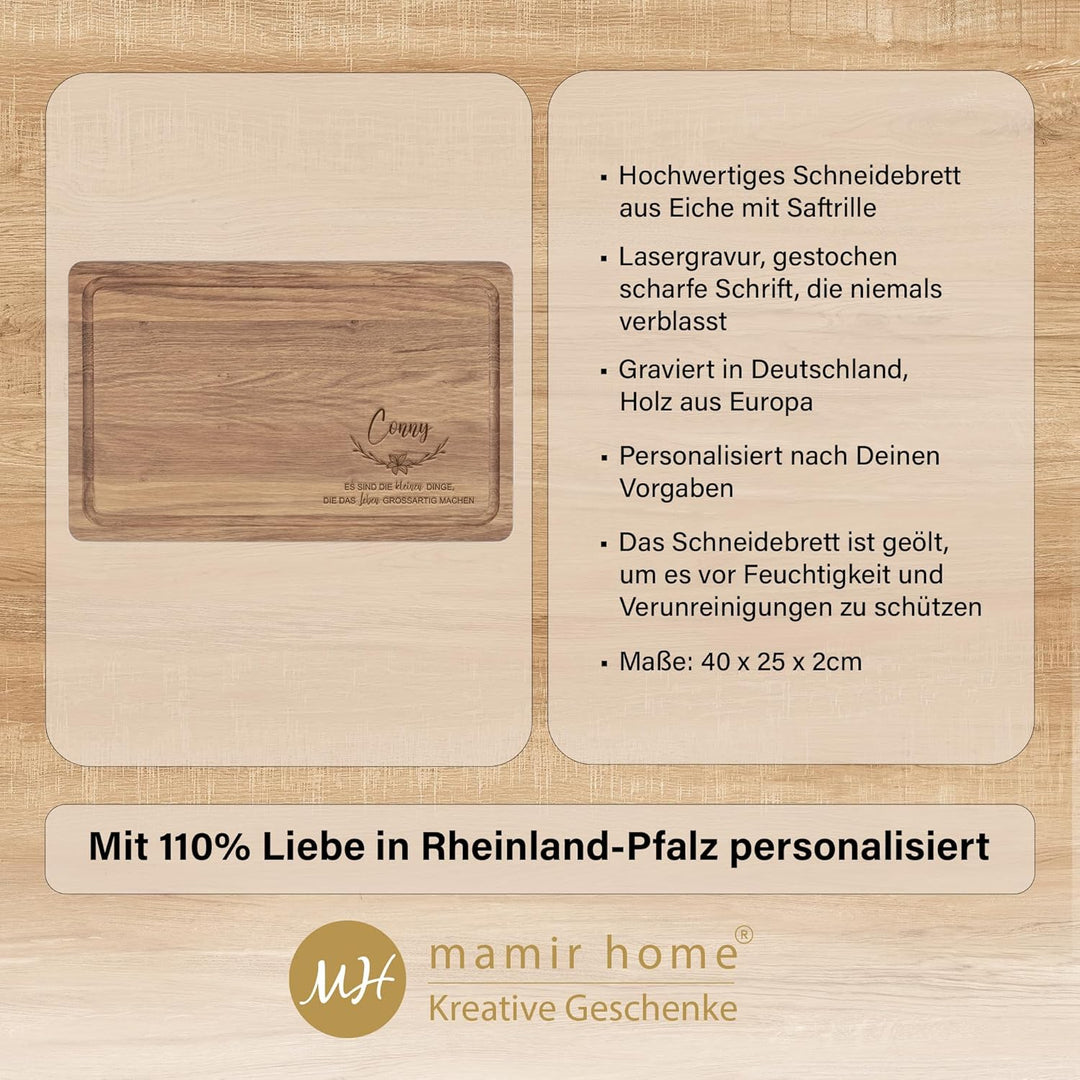 Geburtstagsgeschenk für Frauen | XL Schneidebrett Holz personalisiert | Einweihungsgeschenk | Eiche