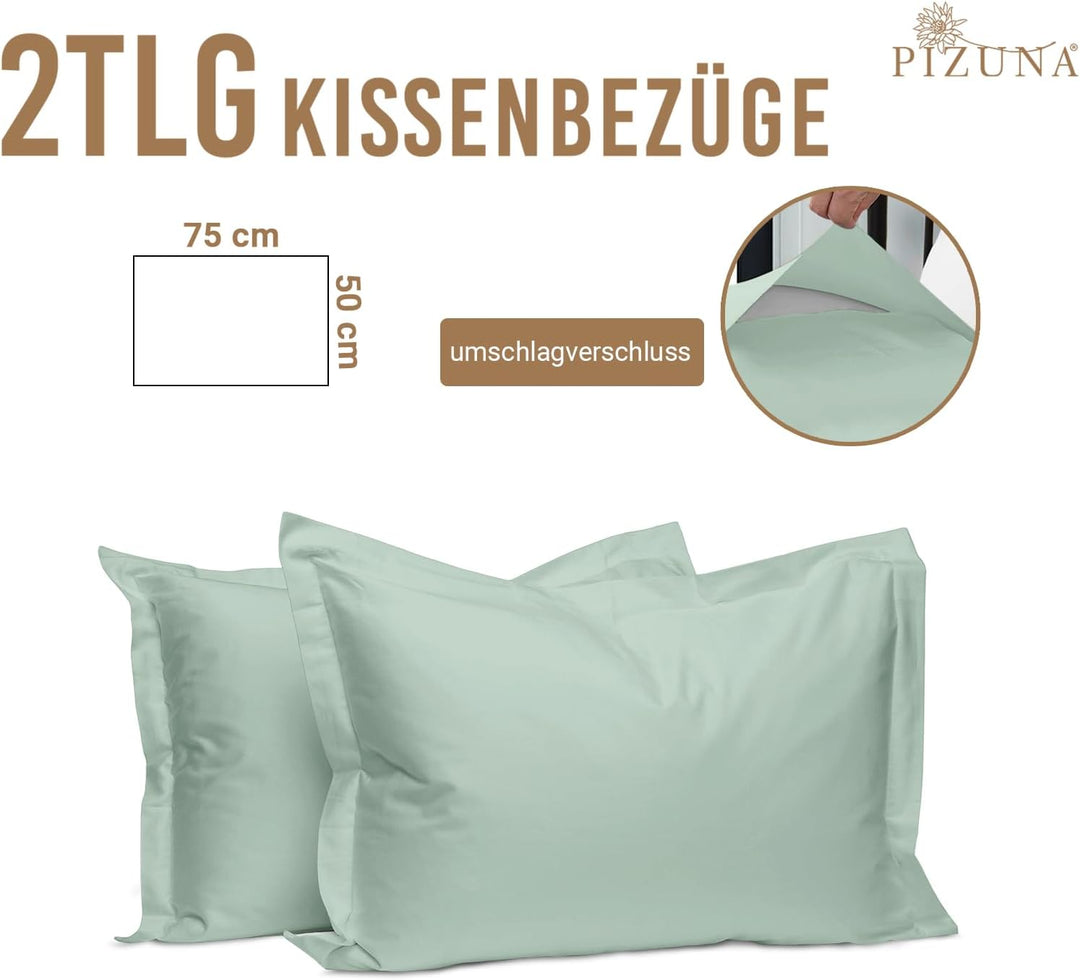 Pizuna Luxuriöser Kopfkissenbezug 50x75 cm 2er Set Meeresschaum, 800 Fadenzahl Baumwolle Kissenbezüg