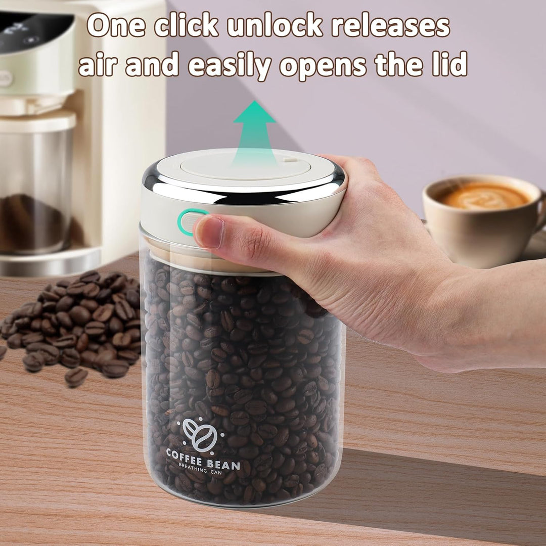 Kaffeedose Luftdicht, 1100ml Vakuum Kaffeebehälter aus Hochwertigem Glas für Kaffeebohnen, Pulver, T