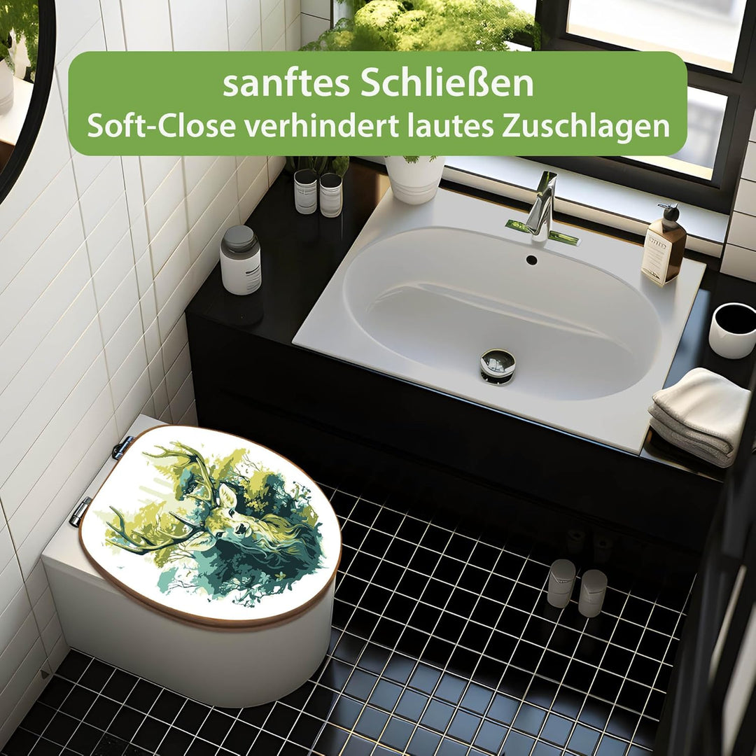 banjado Design WC Sitz Bambus Absenkautomatik 45,8x37,5cm - Toilettendeckel mit Absenkautomatik Holz