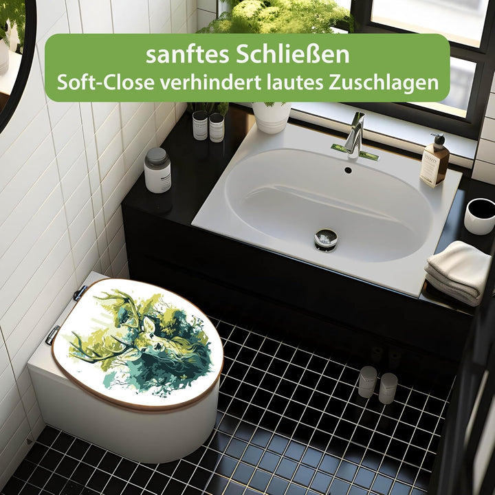 banjado Design WC Sitz Bambus Absenkautomatik 45,8x37,5cm - Toilettendeckel mit Absenkautomatik Holz