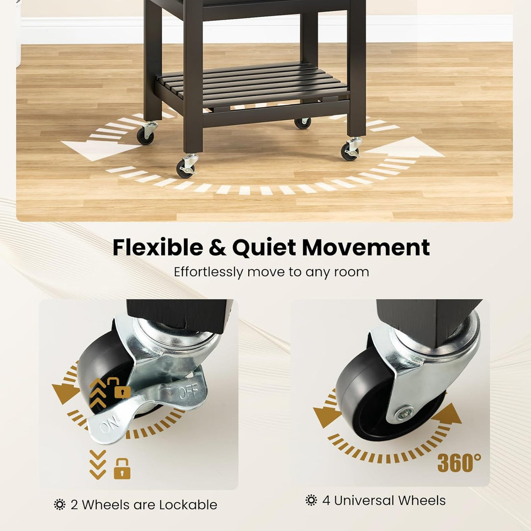 KOMFOTTEU Servierwagen mit Edelstahl Arbeitsplatte, Küchenwagen Klein, Rollwagen mit Schublade & Abl