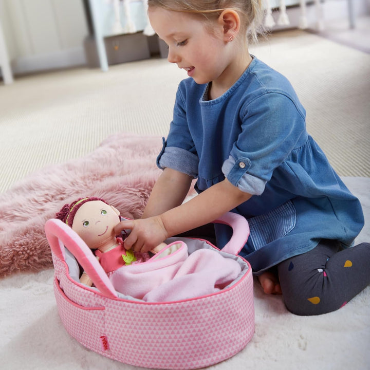 HABA 305072 - Puppentragetasche Rosarot, Puppenzubehör für Babypuppen und HABA-Stoffpuppen, Tragetas