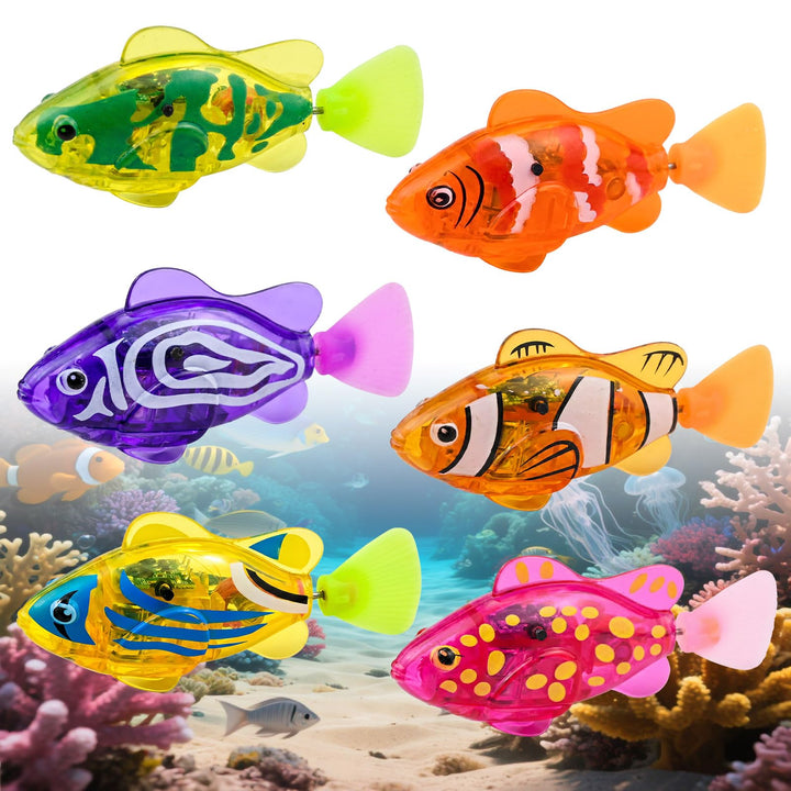 Robo Fish 6 Stück, Katzenspielzeug Fisch mit LED Licht, Interaktives Schwimmendes Roboter Fisch Spie