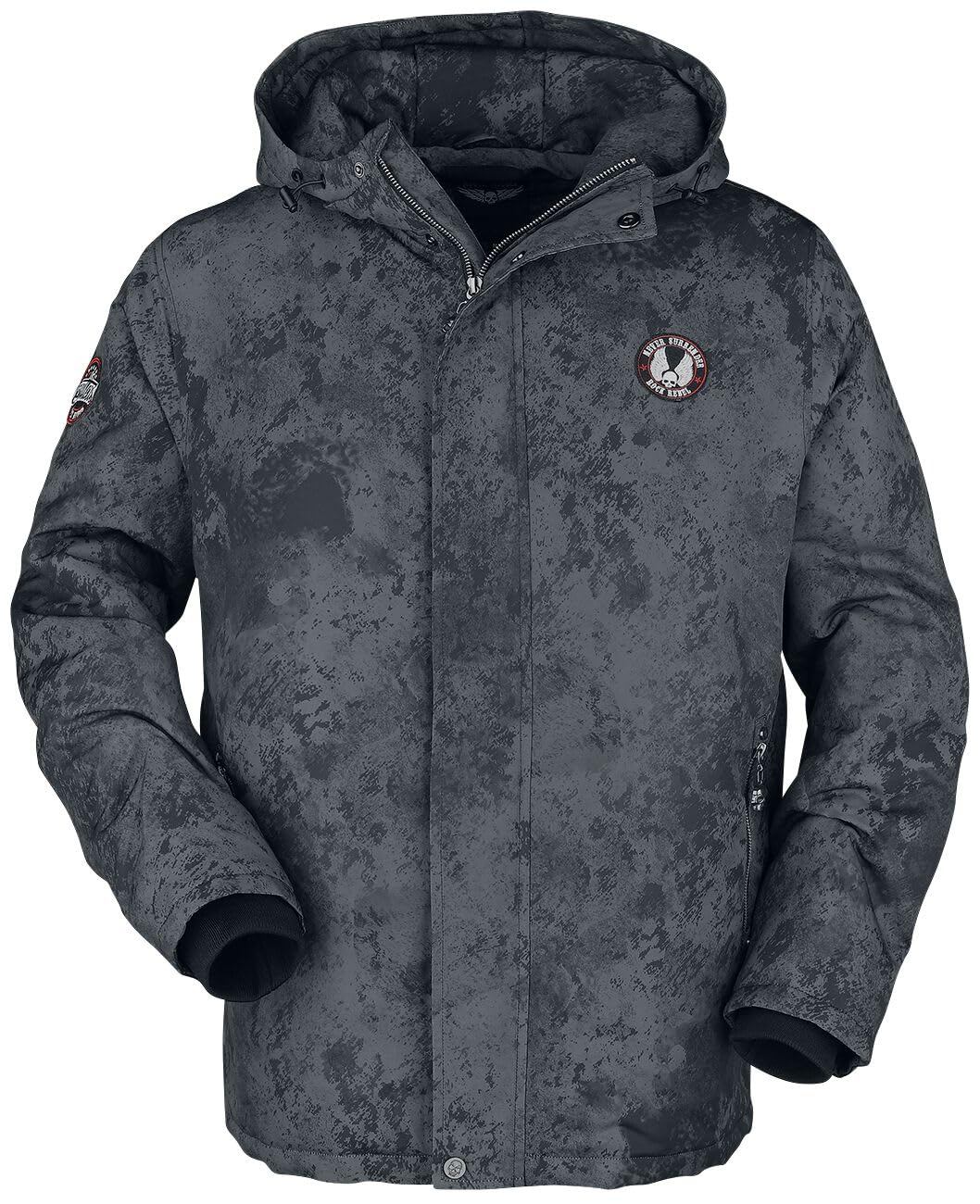 Rock Rebel by EMP Herren schwarze Winterjacke mit Prints und Patch S Schwarz, S Schwarz
