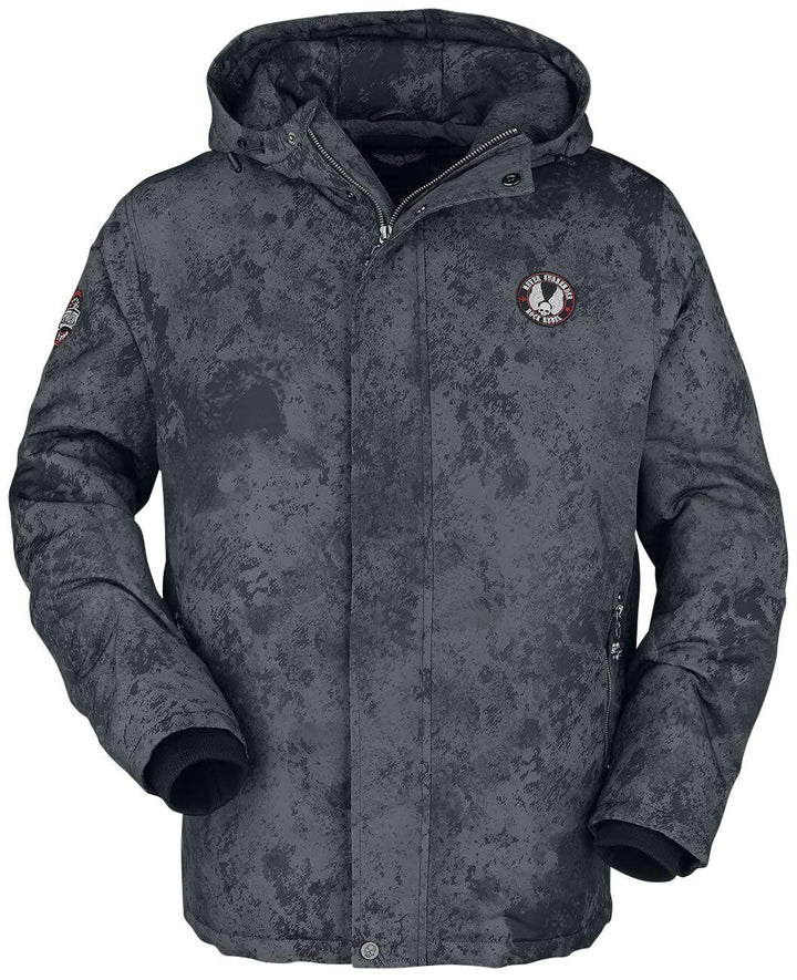 Rock Rebel by EMP Herren schwarze Winterjacke mit Prints und Patch S Schwarz, S Schwarz