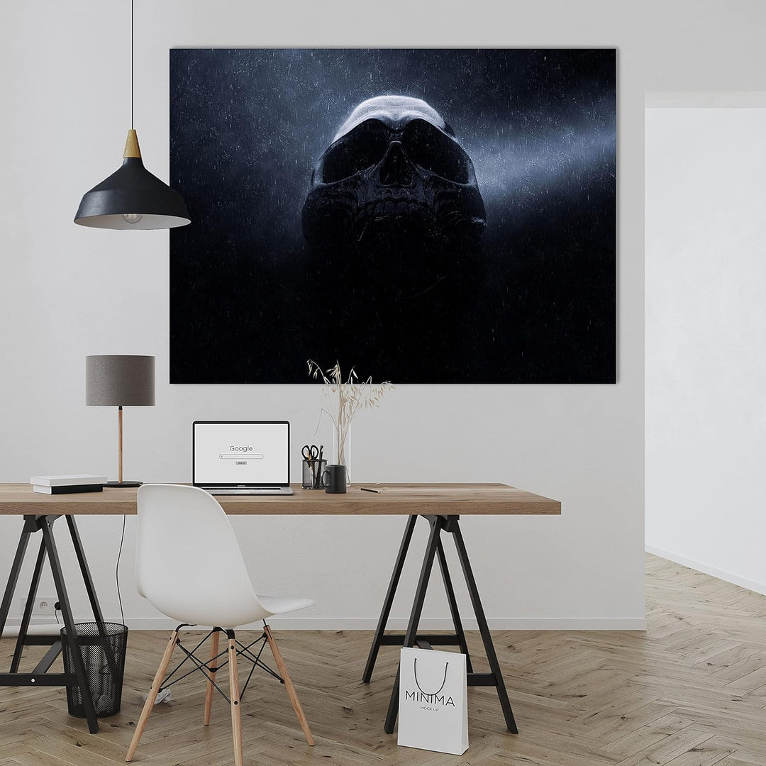 wandmotiv24 Totenkopf Wandbild aus Acrylglas, Grösse 100x75cm, Querformat, Schwarzer Schädel im Rege