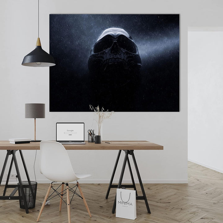 wandmotiv24 Totenkopf Wandbild aus Acrylglas, Grösse 100x75cm, Querformat, Schwarzer Schädel im Rege