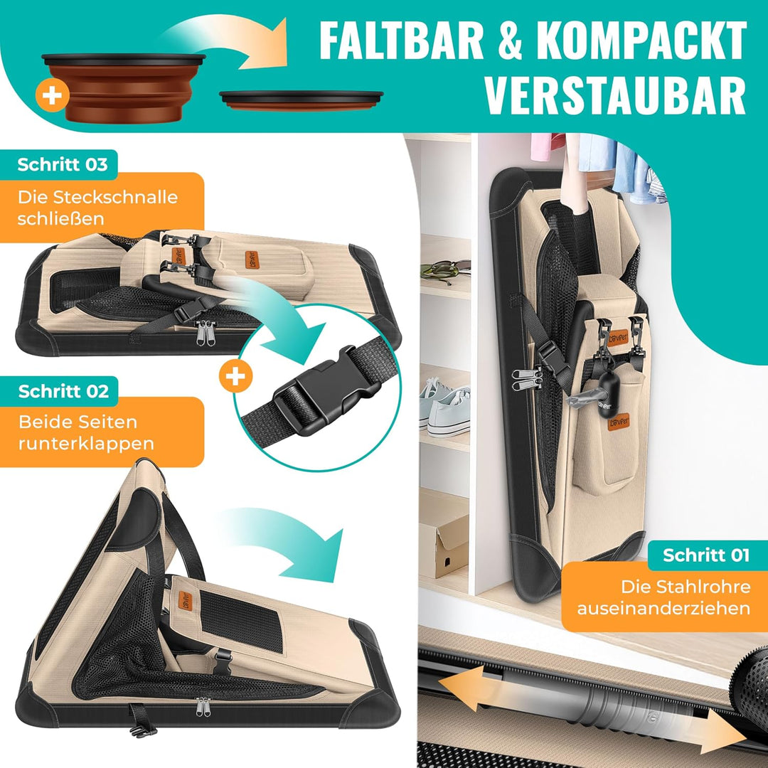 Lovpet® Transportbox Hund Katze Transporttasche S 49,5x34,5x35cm | Hunde-Tragetasche Faltbare Katzen