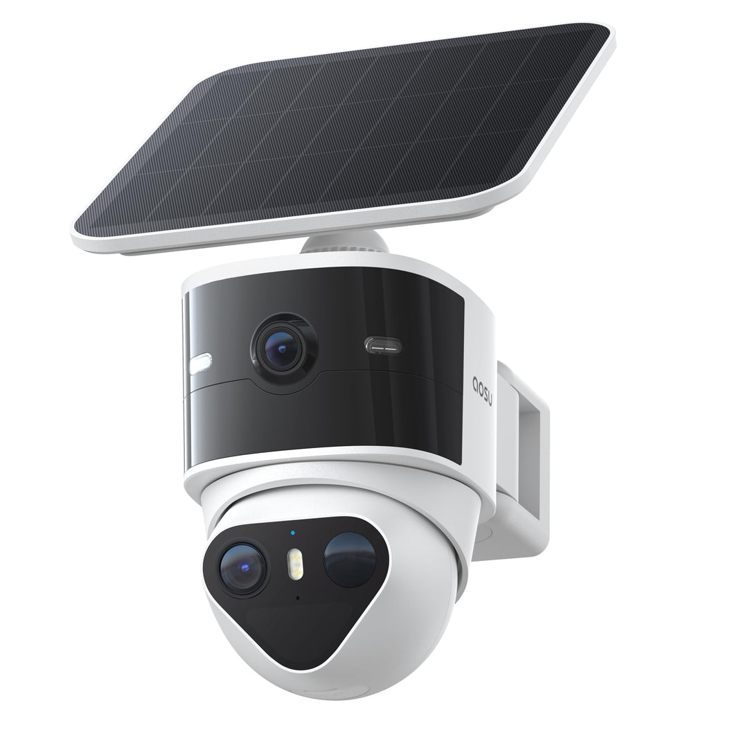 aosu T2 Pro 3K Überwachungskamera Aussen Akku Solar, 360° PTZ + 170° Weitwinkel 5MP Dual-Kamera Tech