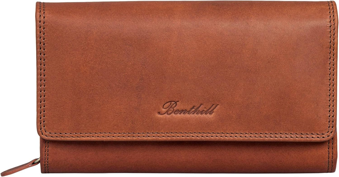 Benthill Damen Portemonnaie XXL mit RFID-Schutz | Echt-Leder Damen Geldbörse Gross | Grosse Vintage