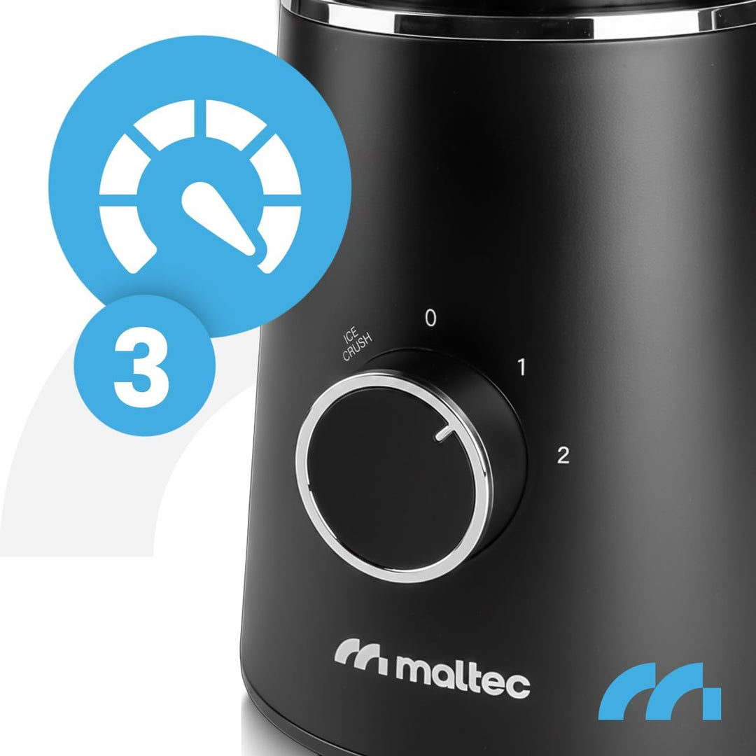 MalTec Standmixer Glas 1,5 L mit 500 ml To-Go-Flasche, 1000 W Motor, 6 Edelstahlklingen, 2 Geschwind