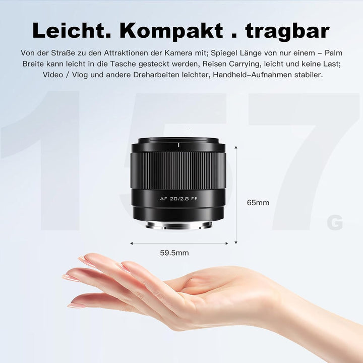 VILTROX 20mm f2.8 FE, 20mm f/2.8 e-Mount Vollformat AF Ultraweitwinkel Autofokus Objektiv für Sony e