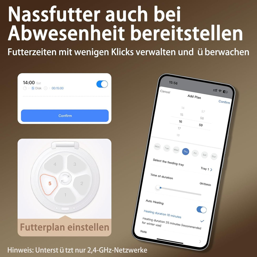 Automatischer Katzenfutterspender für Nassfutter, Überwachter 2-in-1 Kühlfutterautomat mit Halbleite