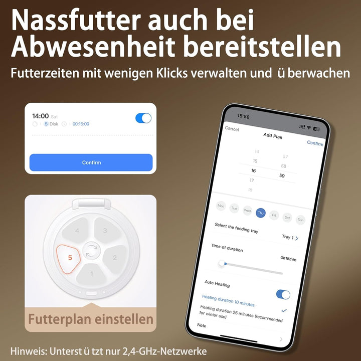 Automatischer Katzenfutterspender für Nassfutter, Überwachter 2-in-1 Kühlfutterautomat mit Halbleite
