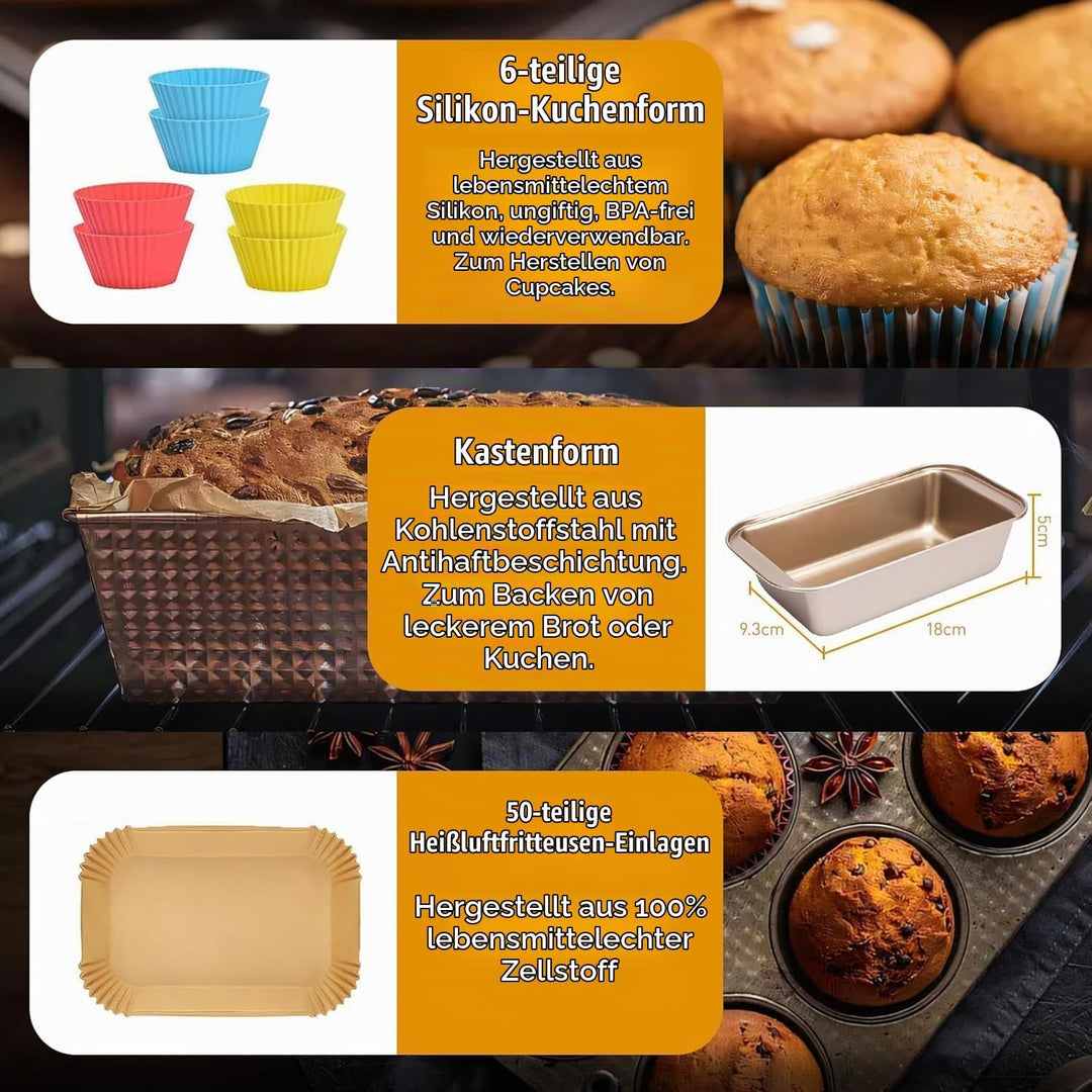 Heissluftfritteuse Zubehör für Ninja Double Stack XL SL400EU 9,5L, 17 Stück Airfryer Silikonform Zub