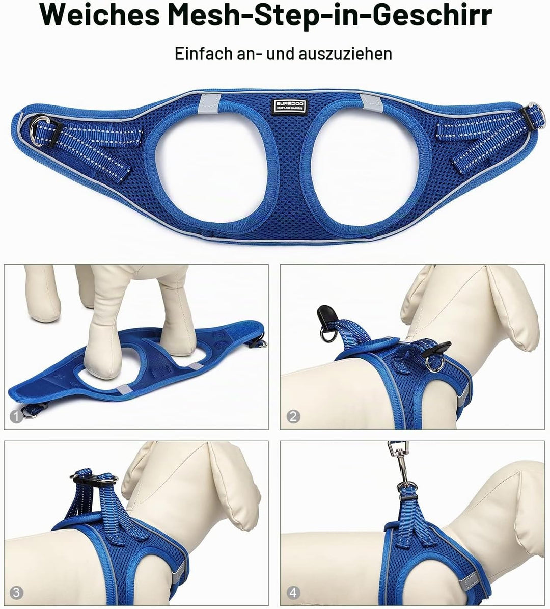 Suredoo Hundegeschirr mit Leine Anti Zug Geschirr Reflektierend Brustgeschirr für Kleine Hunde, Haus