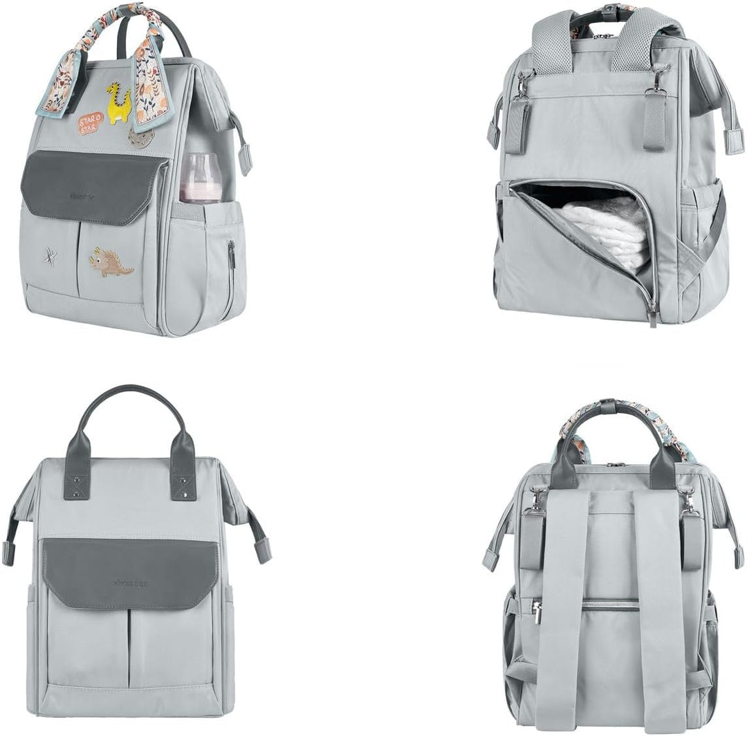Kikkaboo Wickeltasche Myla Rucksack, Wickeltasche, abnehmbarer Aufkleber Dino Grau, Grau
