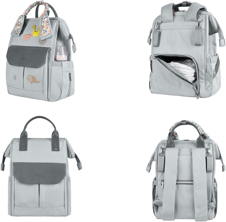 Kikkaboo Wickeltasche Myla Rucksack, Wickeltasche, abnehmbarer Aufkleber Dino Grau, Grau