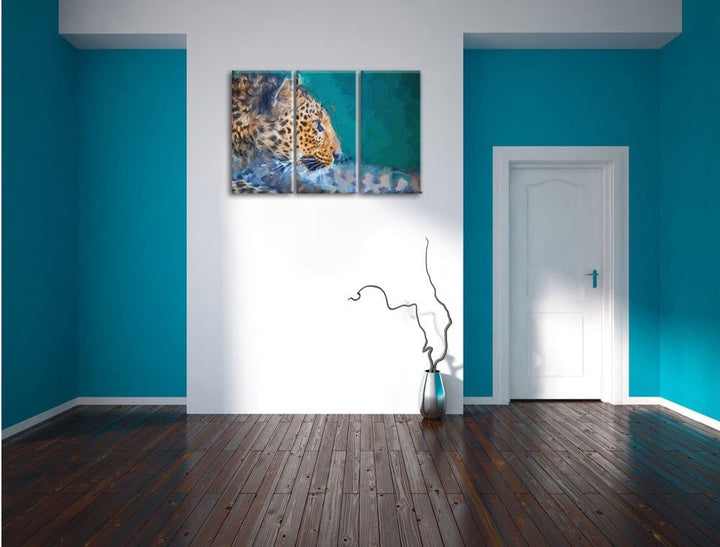 Pixxprint Wachsamer Gepard als Leinwandbild/Grösse: 3 Teilig (120x80) cm/Wandbild/Kunstdruck/fertig