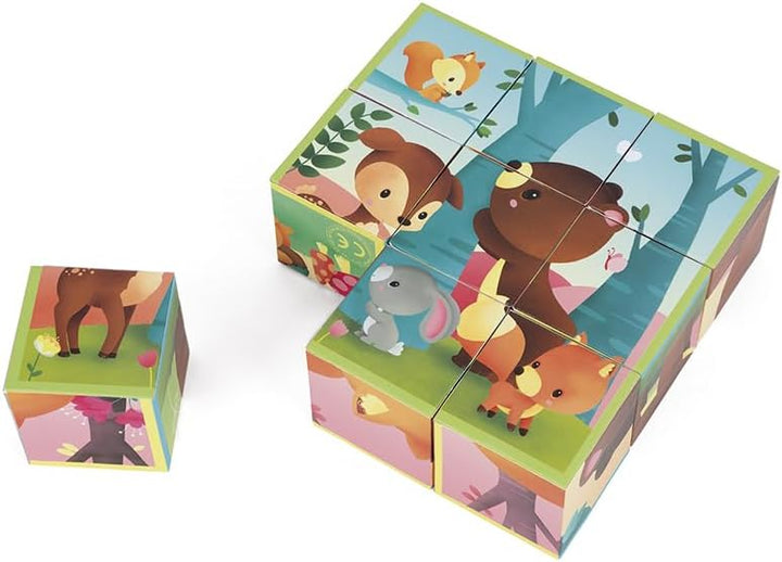 Janod J02731 Kubkid 9 Blocks, Forest Animals Waldtiere, Waldtiere