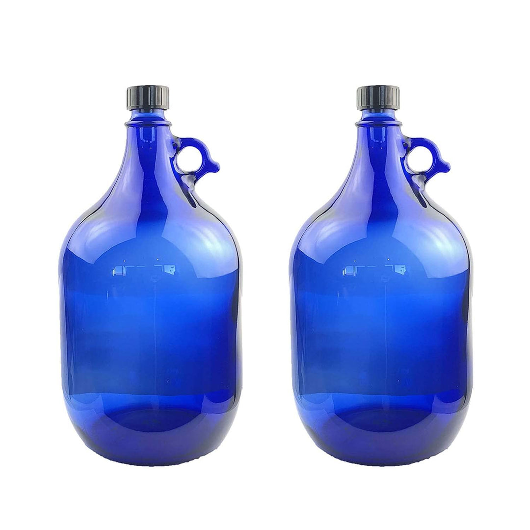 2X Glasballon blau 5 Liter, Henkelflasche aus Blauglas inkl. Handschraubverschluss PP35 (VPE 2 Stück