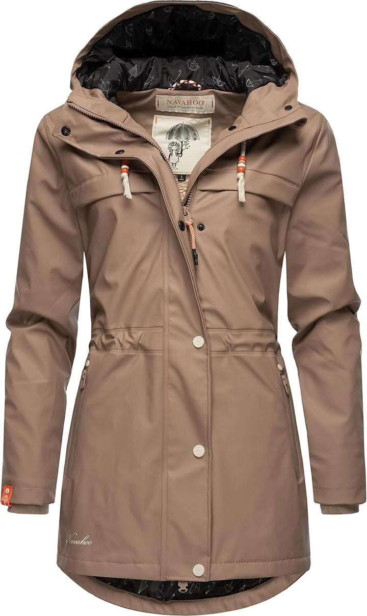Navahoo Damen Übergangsjacke Regenmantel wasserdicht lang warm gefüttert mit Kapuze Rainy Forest XS-