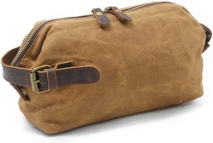 Neuleben Kulturtasche Wasserdicht Vintage Canvas Leder Damen Herren Kosmetiktasche Kulturbeutel für