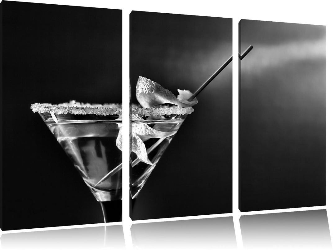 Pixxprint Monocrome, Cocktail mit Zuckerrand und Zitronenschale 3-Teiler Leinwandbild 120x80 Bild au