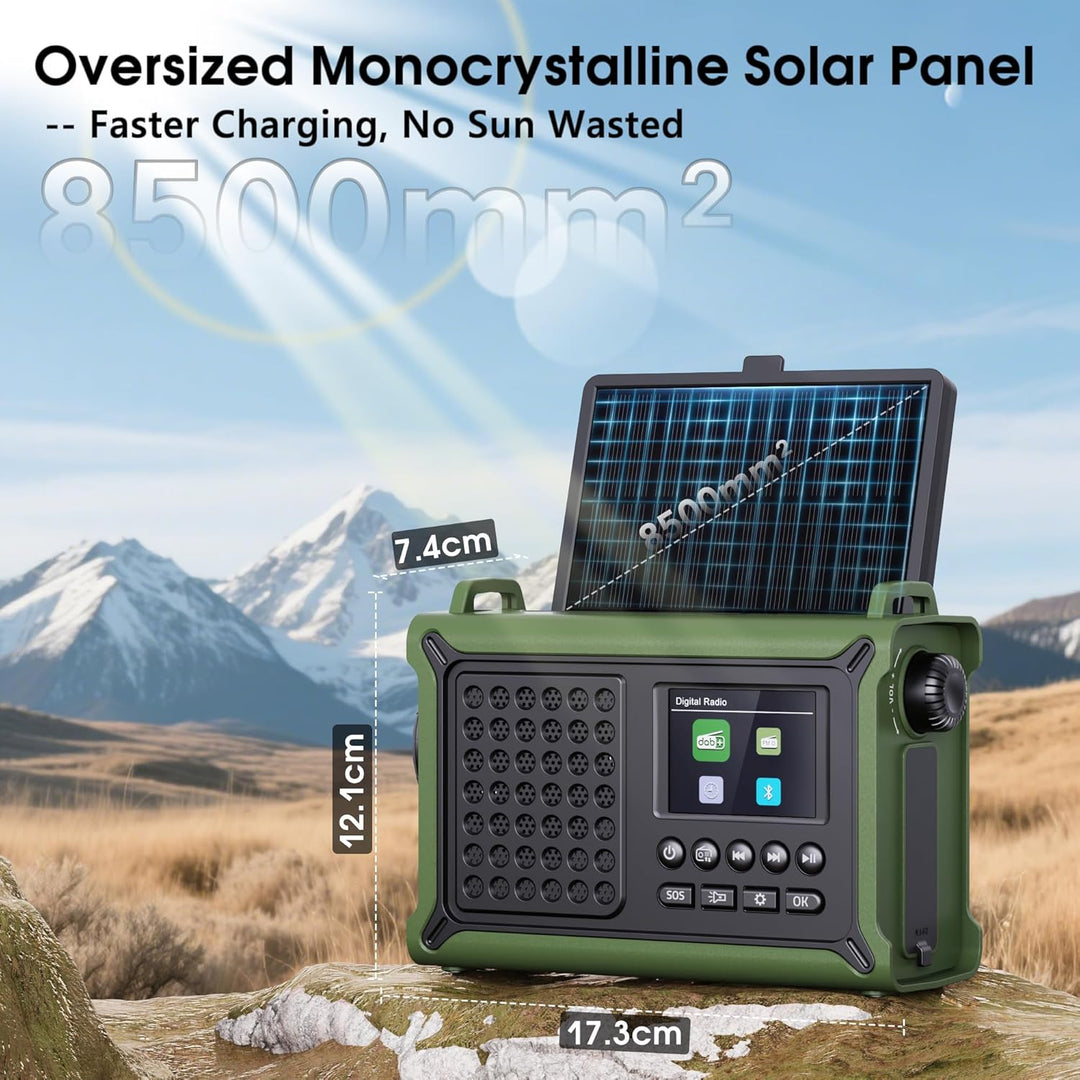Kurbelradio DAB/DAB+/UKW mit 12000mAh Akku, Notfallradio mit 8500mm² Solarpanel, Handkurbel Blackout