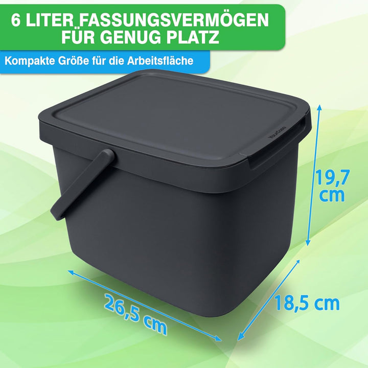 YourCasa 2 STK. Biomülleimer Küche - 6L Komposteimer für alltäglichen Biomüll - Mit Deckel und Wanda