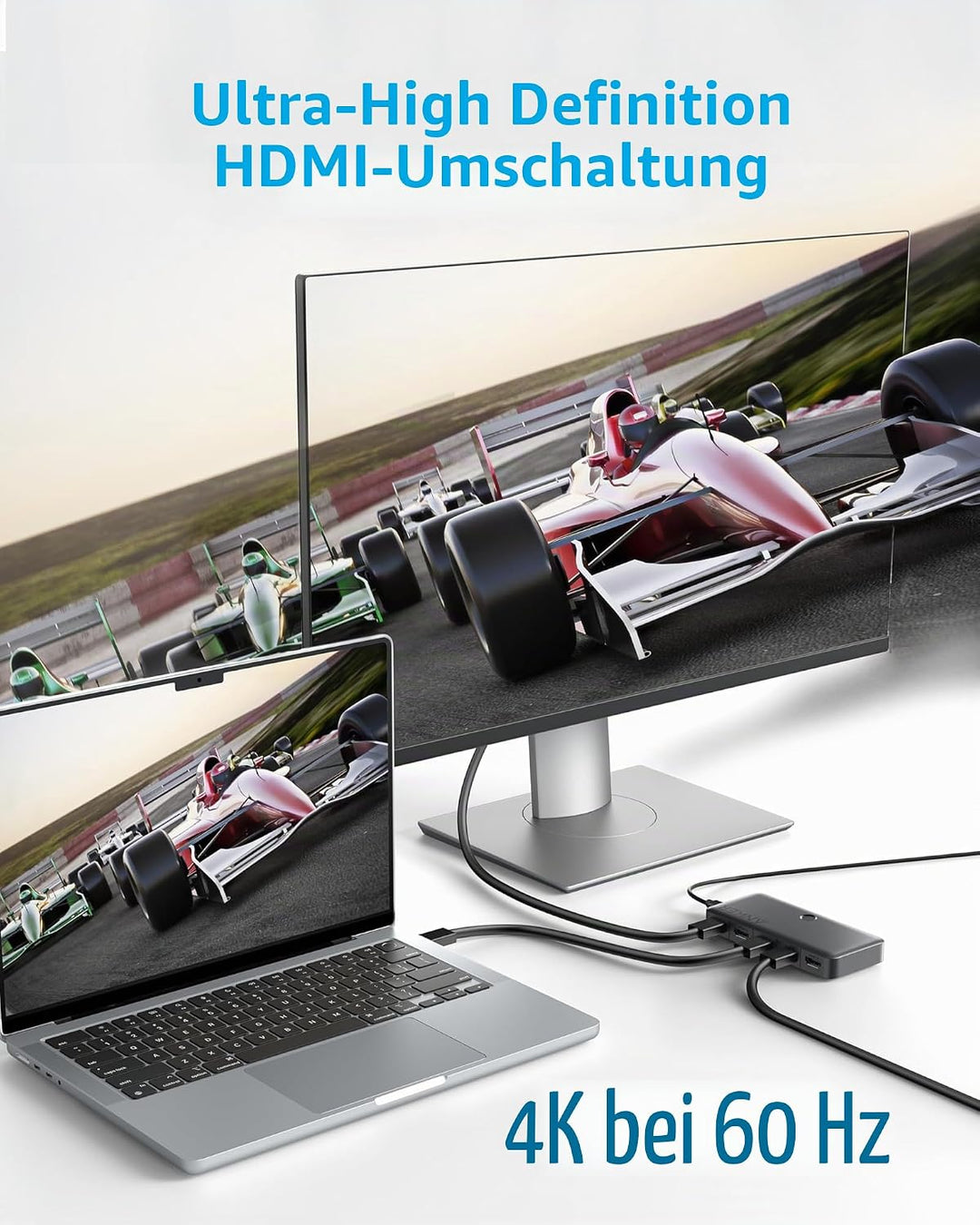 Anker HDMI Switch, 4K@60Hz Umschalter, 4 in 1 Gerät mit glatter Oberfläche, unterstützt HDR, 3D, Dol
