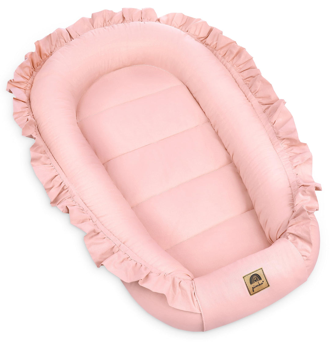 PIMKO Babynest mit rüschen Babynestchen für Baby Kuschelnest Babykokon für Säuglinge und Neugeborene