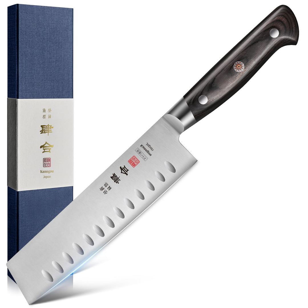 kanngou Classic. Japanisches Messer aus AUS-8 Stahl mit Kompletter Räuchergriff (Nakiri Kochmesser,